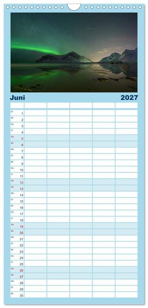 Produktbild: Familienplaner 2027 - Magische N&auml;chte - POLARLICHT mit 5 Spalten (Wandkalender, 21 x 45 cm) CALVENDO