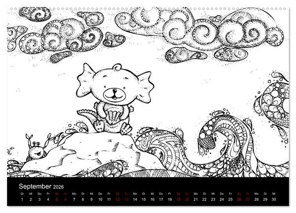Produktbild: Bezaubernde Mini-Monster - Ein Ausmal-Kalender (hochwertiger Premium Wandkalender 2026 DIN A2 quer), Kunstdruck in Hochglanz