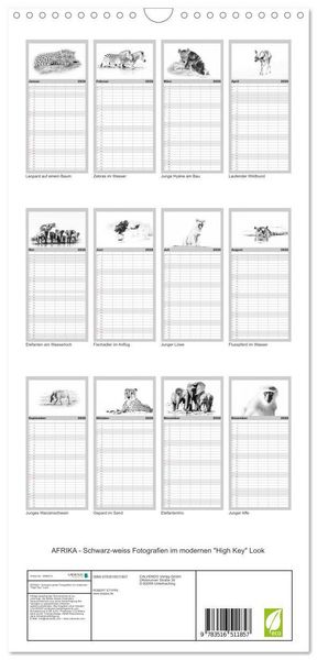 Produktbild: Familienplaner 2026 - AFRIKA - Schwarz-weiss Fotografien im modernen "High Key" Look mit 5 Spalten (Wandkalender, 21 x 45 cm) CALVENDO