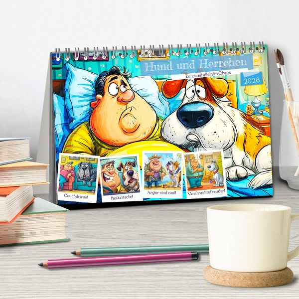 Produktbild: Hund und Herrchen. Zu zweit allein im Chaos (Tischkalender 2026 DIN A5 quer), CALVENDO Monatskalender
