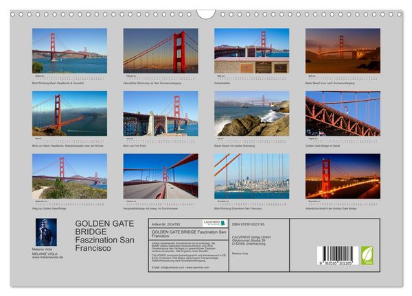Produktbild: GOLDEN GATE BRIDGE Faszination San Francisco (Wandkalender 2026 DIN A3 quer), CALVENDO Monatskalender