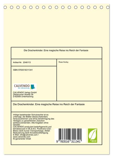 Produktbild: Die Drachenkinder. Eine magische Reise ins Reich der Fantasie (Tischkalender 2026 DIN A5 hoch), CALVENDO Monatskalender