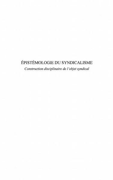 Produktbild: Epistemologie du syndicalisme