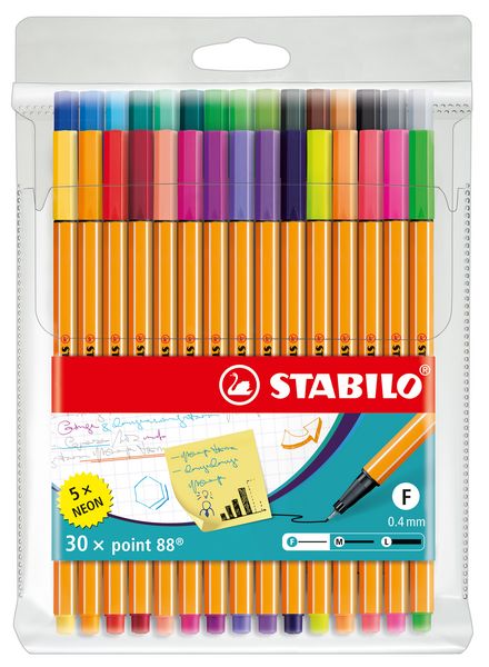 Produktbild: STABILO Fineliner -   point 88 - 30er Pack - mit 30 verschiedenen Farben inklusive 5 Neonfarben