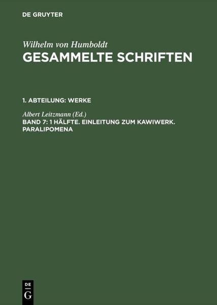 Produktbild: 1 H&auml;lfte. Einleitung zum Kawiwerk. Paralipomena