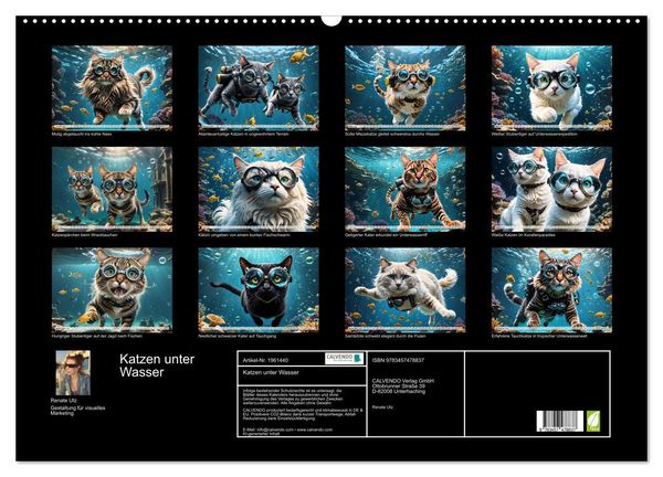 Produktbild: Katzen unter Wasser (Wandkalender 2026 DIN A2 quer), CALVENDO Monatskalender