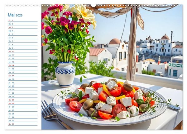 Produktbild: Zw&ouml;lf Teller Sonne &ndash; Kulinarisch durchs Griechenjahr (hochwertiger Premium Wandkalender 2026 DIN A2 quer), Kunstdruck in Hochglanz