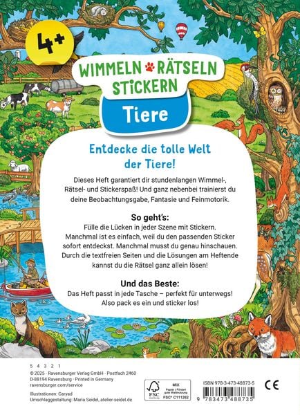Produktbild: Wimmeln, R&auml;tseln, Stickern: Tiere
