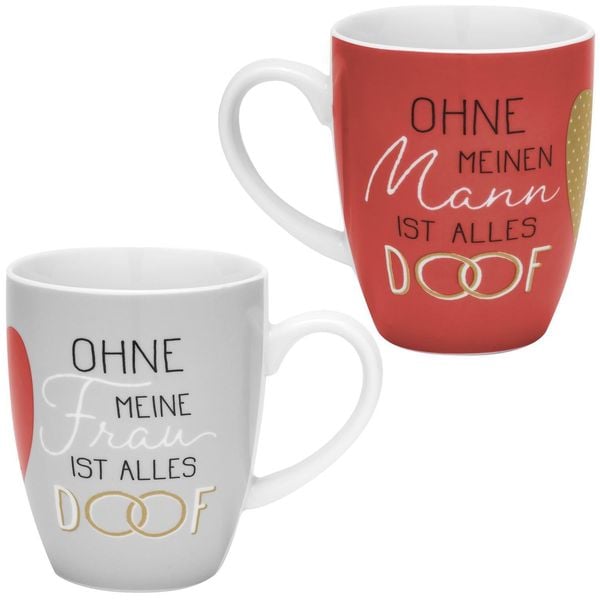 Produktbild: GRUSS & CO Tassen-Set Motiv "Ohne meine Frau ist alles doof