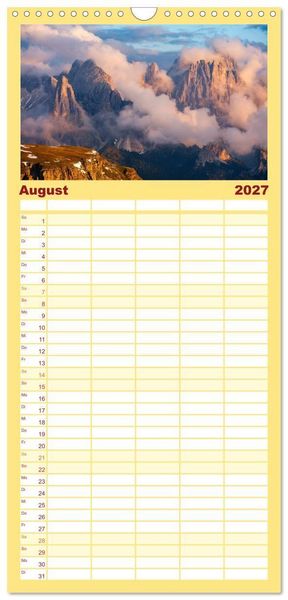 Produktbild: Familienplaner 2027 - Leuchtende Dolomiten mit 5 Spalten (Wandkalender, 21 x 45 cm) CALVENDO