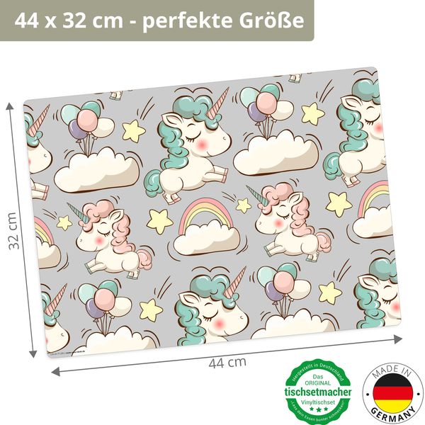 Produktbild: Tischsetmacher Tischset f&uuml;r Kinder S&uuml;&szlig;e Einh&ouml;rner, aus hochwertigem Vinyl , 44 x 32 cm