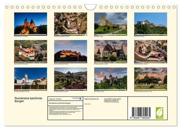 Produktbild: Rum&auml;niens ber&uuml;hmte Burgen (Wandkalender 2026 DIN A4 quer), CALVENDO Monatskalender