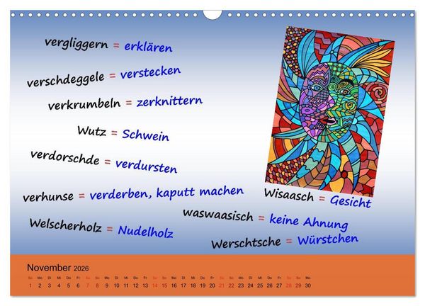 Produktbild: De Hessisch-Kalenner - hessisch babbele lerne in aam Johr (Wandkalender 2026 DIN A3 quer), CALVENDO Monatskalender