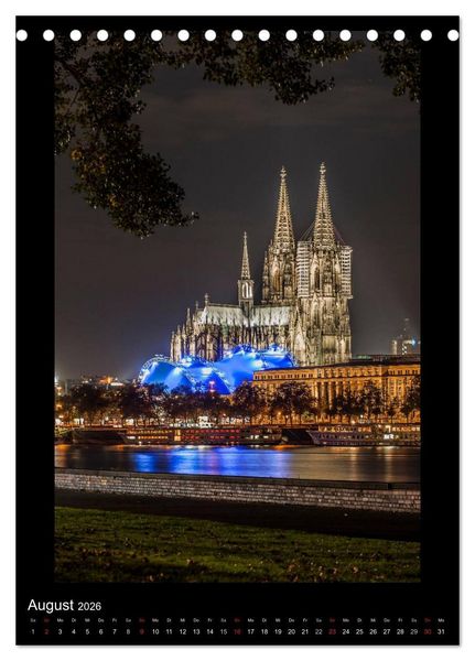 Produktbild: K&ouml;ln-Nachts - Eine Metropole nicht nur im Mondschein (Tischkalender 2026 DIN A5 hoch), CALVENDO Monatskalender