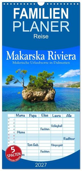 Produktbild: Familienplaner 2027 - Makarska Riviera - Malerische Urlaubsorte in Dalmatien mit 5 Spalten (Wandkalender, 21 x 45 cm) CALVENDO