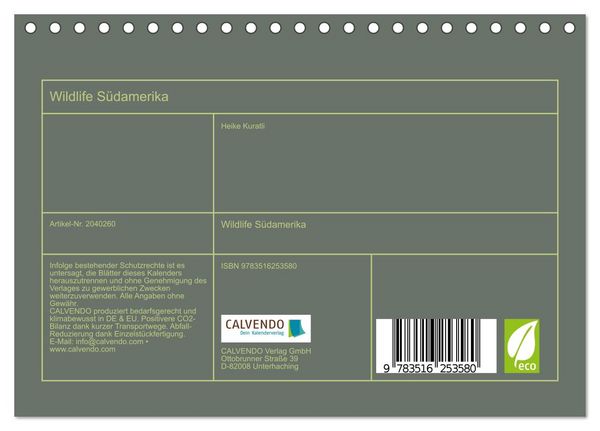Produktbild: Wildlife S&uuml;damerika (Tischkalender 2026 DIN A5 quer), CALVENDO Monatskalender