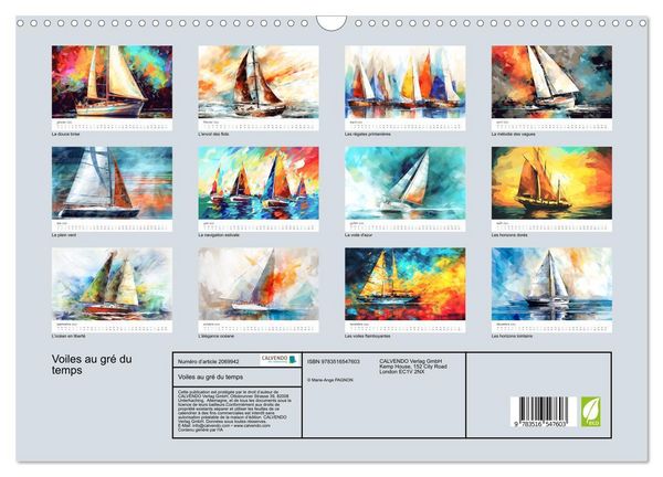 Produktbild: Voiles au gr&eacute; du temps (Calendrier mural 2026 DIN A3 vertical), CALVENDO calendrier mensuel