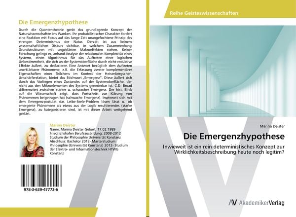 Die Emergenzhypothese, Taschenbuch von Marina Deister, AV Akademikerverlag, 9783639477726