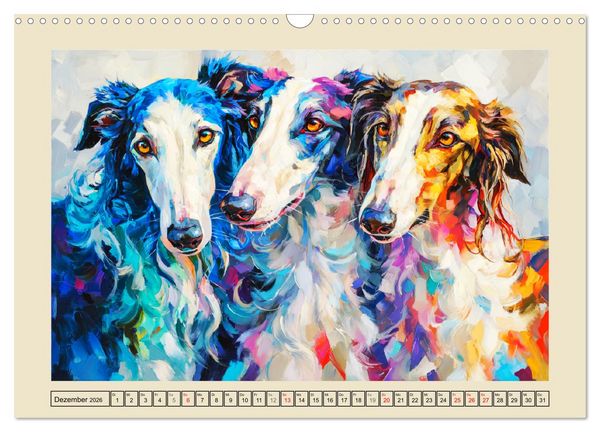 Produktbild: Barsoi im Farbenspiel. Elegante Windhunde in moderner &Ouml;loptik (Wandkalender 2026 DIN A3 quer), CALVENDO Monatskalender