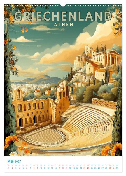 Produktbild: Griechenland - Old School Poster Style (Wandkalender 2027 DIN A2 hoch), CALVENDO Monatskalender