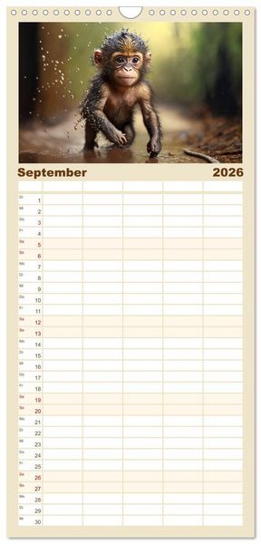Produktbild: Familienplaner 2026 - Tierkinder beim Baden mit 5 Spalten (Wandkalender, 21 x 45 cm) CALVENDO