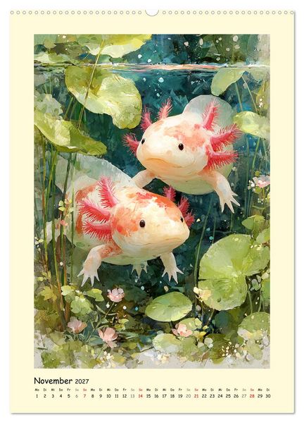 Produktbild: Axolotl im Licht. Lurche zwischen Bl&uuml;ten, Pflanzen und Fantasie (hochwertiger Premium Wandkalender 2027 DIN A2 hoch), Kunstdruck in Hochglanz