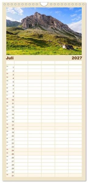 Produktbild: Familienplaner 2027 - TMB - Mont Blanc mit 5 Spalten (Wandkalender, 21 x 45 cm) CALVENDO
