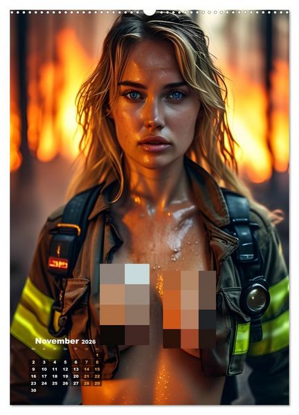 Produktbild: Hei&szlig;e Feuerheldinnen - Verf&uuml;hrerische Feuerwehrfrauen im Dienst der Fantasie (Wandkalender 2026 DIN A2 hoch), CALVENDO Monatskalender