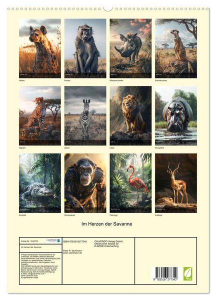 Produktbild: Im Herzen der Savanne (hochwertiger Premium Wandkalender 2026 DIN A2 hoch), Kunstdruck in Hochglanz