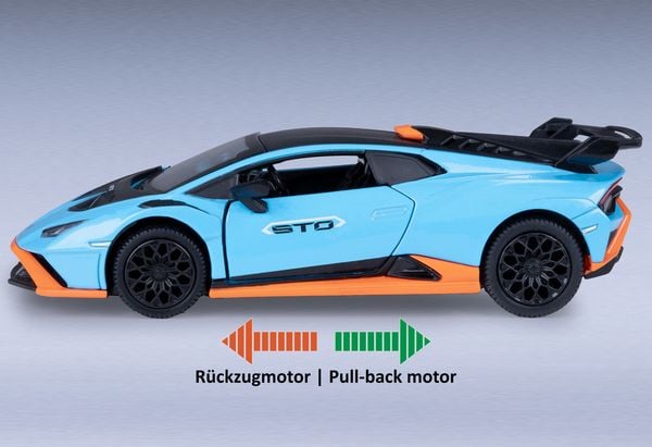 Produktbild: Lamborghini Hurac&aacute;n STO Diecast 1:32 blau inkl. Knopfzellen