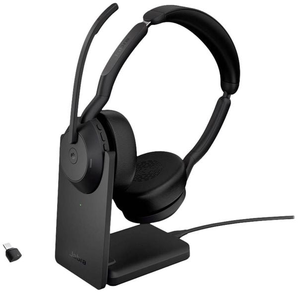 Jabra Evolve 2 55 MS Stereo Computer On Ear Headset Bluetooth® Stereo Schwarz Noise Cancelling, Mikrofon-Rauschunterdrüc