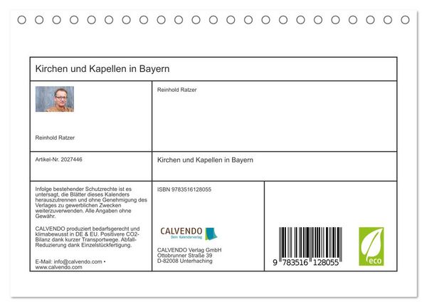 Produktbild: Kirchen und Kapellen in Bayern (Tischkalender 2026 DIN A5 quer), CALVENDO Monatskalender
