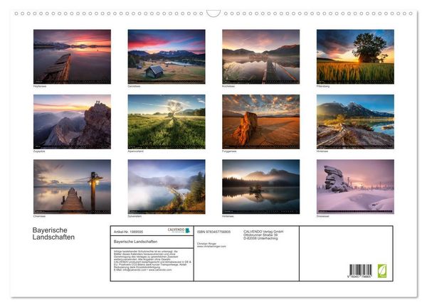 Produktbild: Bayerische Landschaften (Wandkalender 2026 DIN A2 quer), CALVENDO Monatskalender