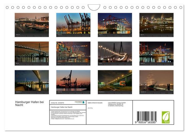 Produktbild: Hamburger Hafen bei Nacht (Wandkalender 2026 DIN A4 quer), CALVENDO Monatskalender