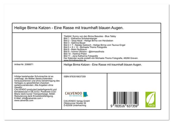 Produktbild: Heilige Birma Katzen - Eine Rasse mit traumhaft blauen Augen. (Tischkalender 2026 DIN A5 quer), CALVENDO Monatskalender