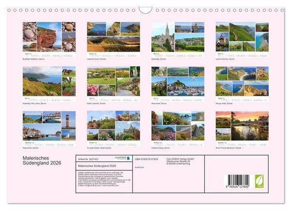 Produktbild: Malerisches S&uuml;dengland 2026 (Wandkalender 2026 DIN A3 quer), CALVENDO Monatskalender