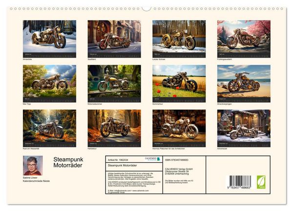Produktbild: Steampunk Motorr&auml;der (hochwertiger Premium Wandkalender 2026 DIN A2 quer), Kunstdruck in Hochglanz