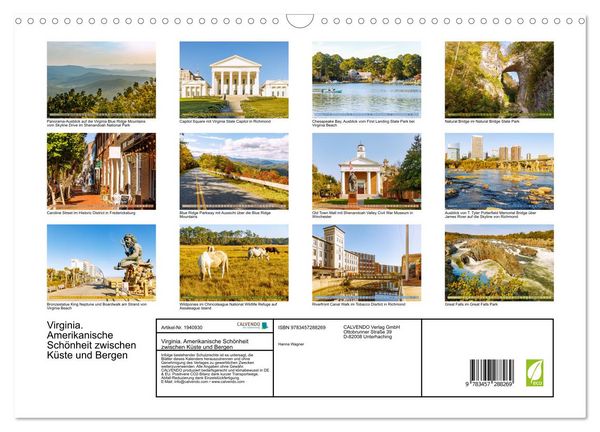Produktbild: Virginia. Amerikanische Sch&ouml;nheit zwischen K&uuml;ste und Bergen (Wandkalender 2026 DIN A3 quer), CALVENDO Monatskalender