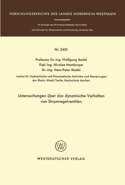 Produktbild: Untersuchungen &uuml;ber das dynamische Verhalten von Stromregelventilen