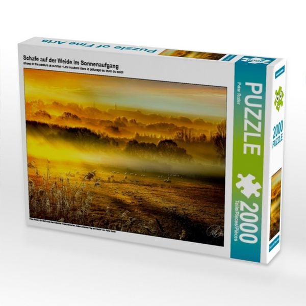 CALVENDO Puzzle Schafe auf der Weide im Sonnenaufgang | 2000 Teile Lege-Größe 90x67cm Foto-Puzzle für glückliche Stunden