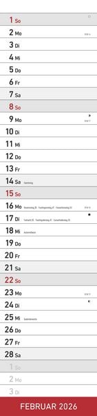 Produktbild: Streifenplaner XL ROT 2026 - Streifenkalender 15x64 cm - Wandplaner - Küchenkalender - schmales Design - eine Spalte - Langplaner
