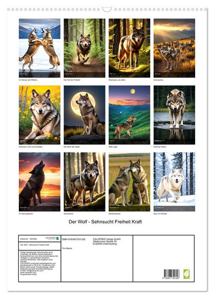 Produktbild: Der Wolf - Sehnsucht Freiheit Kraft (Wandkalender 2026 DIN A2 hoch), CALVENDO Monatskalender