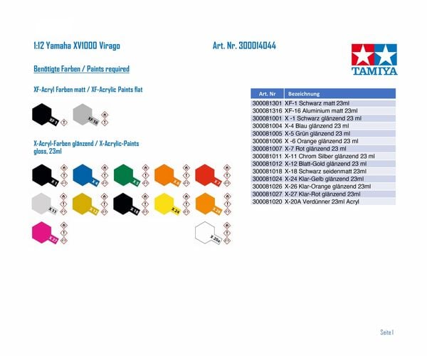 Produktbild: Tamiya 300014044 Yamaha XV1000 Virago Motorradmodell Bausatz 1:12