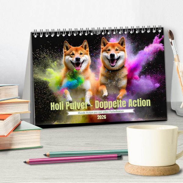 Produktbild: Holi Pulver - Doppelte Action (Tischkalender 2026 DIN A5 quer), CALVENDO Monatskalender