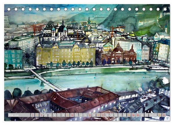 Produktbild: Aquarelle aus der Mozartstadt Salzburg (Tischkalender 2026 DIN A5 quer), CALVENDO Monatskalender