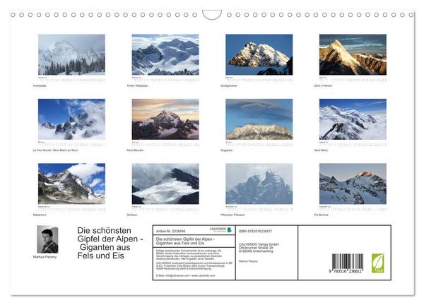 Produktbild: Die sch&ouml;nsten Gipfel der Alpen - Giganten aus Fels und Eis (Wandkalender 2026 DIN A3 quer), CALVENDO Monatskalender