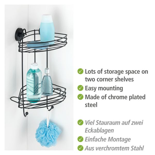 Produktbild: Mod. Vacuum-Loc&reg; Eckregal 2 Etagen Schwarz, Wandablage, Befestigen ohne bohren