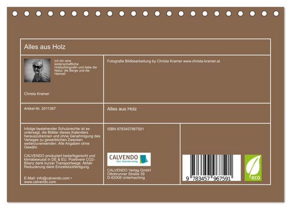 Produktbild: Alles aus Holz (Tischkalender 2026 DIN A5 quer), CALVENDO Monatskalender