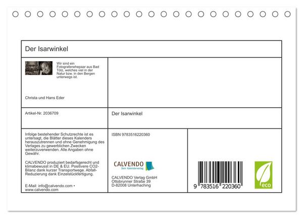 Produktbild: Der Isarwinkel (Tischkalender 2026 DIN A5 quer), CALVENDO Monatskalender