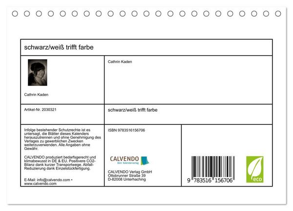 Produktbild: schwarz/wei&szlig; trifft farbe (Tischkalender 2026 DIN A5 quer), CALVENDO Monatskalender